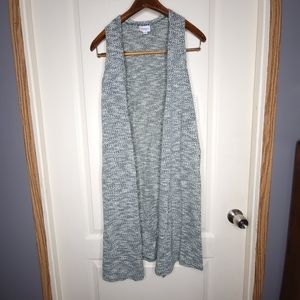 Womens XS LuLaRoe Joy Green & White Long Length Sleeveless Duster Cardigan